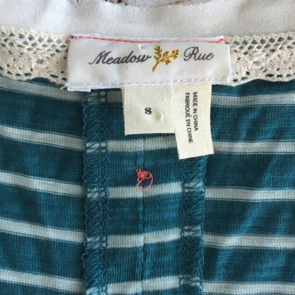 Anthropologie Meadow Rue Lace Top Stripped Teal - Picture 7 of 8